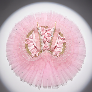 Tutú de Ballet para Niñas, Diseño de Hada, Color Rosa, con Lazo y Pedrería, Tutú Tipo Pancake, Manga Corta con Volantes, Disfraz Clásico de Ballet para Hada Dulce - Product Image 1