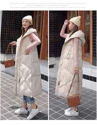 कस्टम लंबी रजाई बना हुआ बनियान मैक्सी लंबाई Puffer बनियान Gilet गद्देदार कोट मोटी Hooded बिना आस्तीन सर्दियों महिलाओं Puffer जैकेट बनियान - Product Image 2