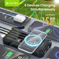 BAVIN PC1118 20000mah Panneaux solaires à LED Voyage 15W Charge rapide sans fil Banque d'alimentation avec câble de charge