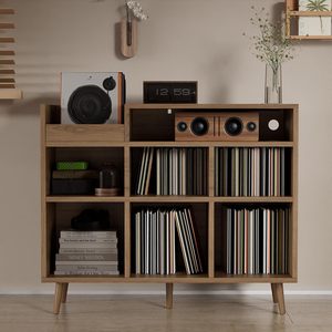 Mueble Moderno para Tocadiscos de Madera, Estante para Discos de <span class=keywords><strong>Vinilo</strong></span>, Almacenamiento para 500 Álbumes, con Enchufe, Aparador, Mueble de Salón - Product Image 6