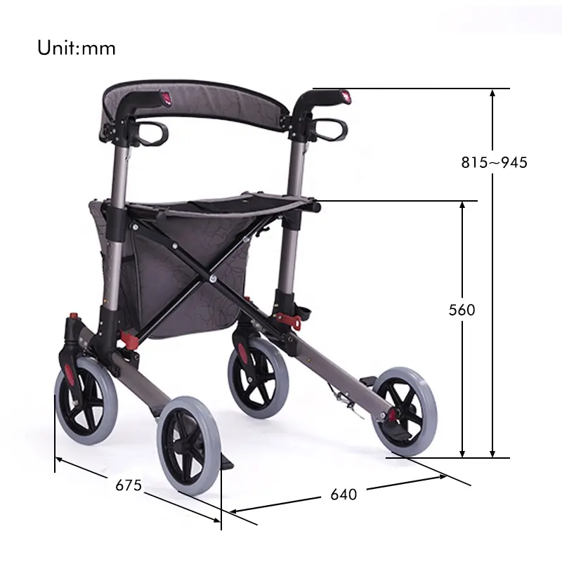 Buiten Hoogte Verstelbare Dubbele Opvouwbare Rollator Rollator Aluminium Lichtgewicht Draagbare Rollator Voor Gehandicapten