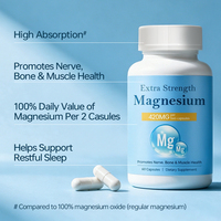 Capsules de magnésium extra-fortes en marque privée, 420 mg par dose, soutien des os, des muscles et des nerfs, usine de suppléments de magnésium OEM