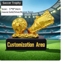 Trophée de football en polyrésine et cristal gravé au laser, étanche, avec finition or, argent, bronze et zone de personnalisation