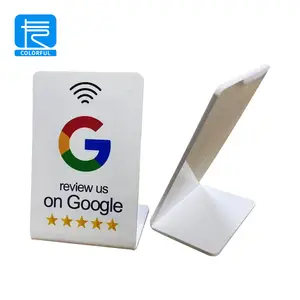 Soporte de exhibición de mesa de restaurante acrílico impresión personalizada NFC 213 215 216 Google Review NFC tarjeta de soporte