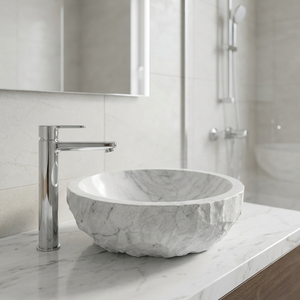 Vasque de salle de bain en marbre blanc de conception moderne, hautement écologique, finition brossée, lavabo de luxe fait main pour comptoir - Product Image 1