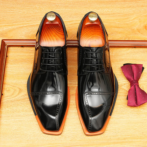 Shiny Blade Tip Retro Versátil Casual Formal Tendencia Color-Coordinado Inglés Negocios Boda Zapatos Derby de cuero genuino - Product Image 2