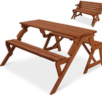 Table de pique-nique extérieure transformable 2-en-1 en bois avec banc de jardin interchangeable et trou pour parasol, idéale pour jardin et véranda