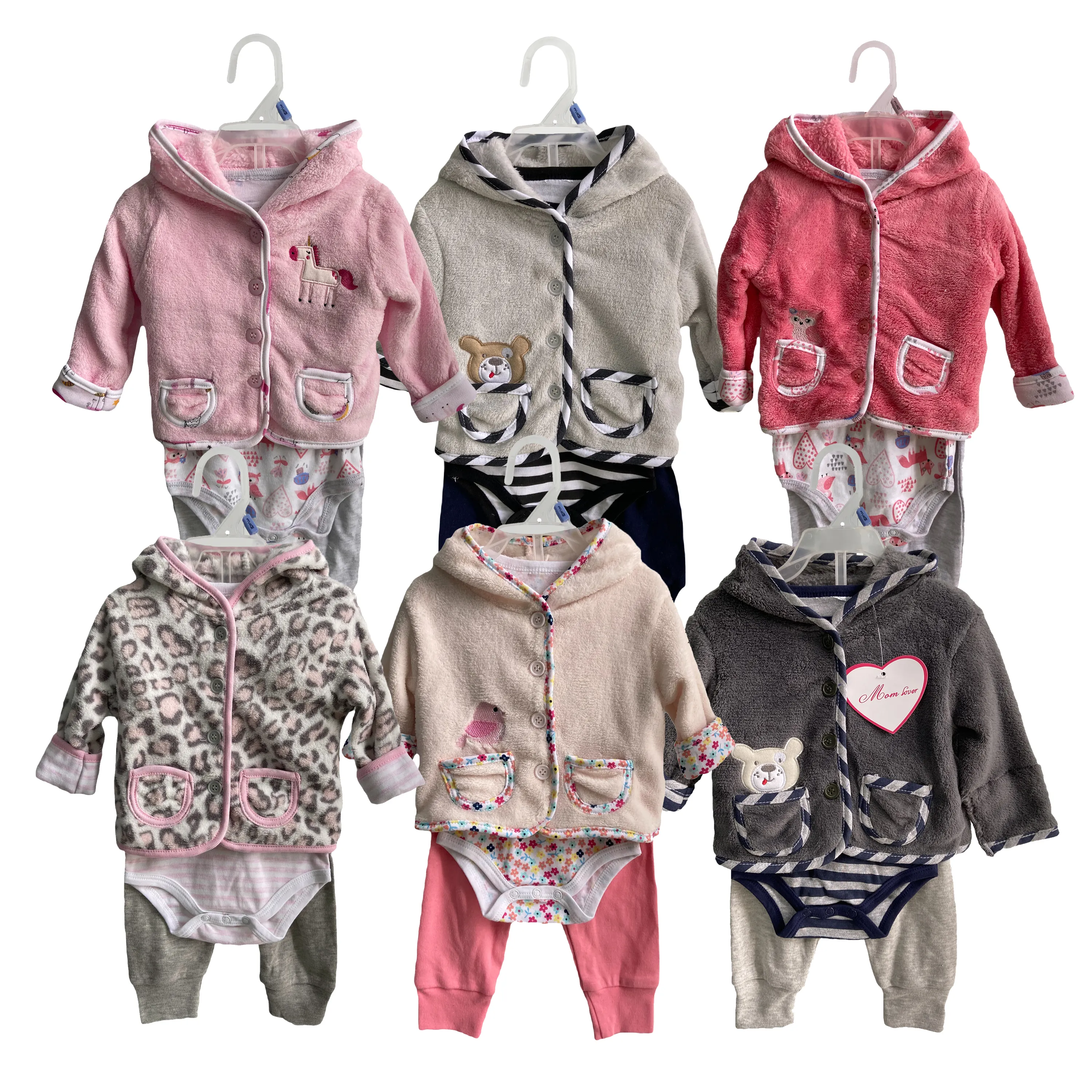 Tùy Chỉnh Mùa Thu Mùa Đông 3Pcs Bé Quần Áo Bộ Chàng Trai Cô Gái Flannel Áo Bông Bé Romper Rắn Quần Bé Bộ Quà Tặng