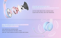 Casque Bluetooth pour enfants K2 RGB avec éclairage ambiant, pliable, câble audio et microphone détachable, casque sans fil et filaire pour enfants