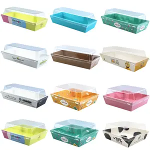 Custom Bakery Dessert Cookie Macaron Pastry Paper Packaging Transparent Cake Box With Clear Pvc Lid