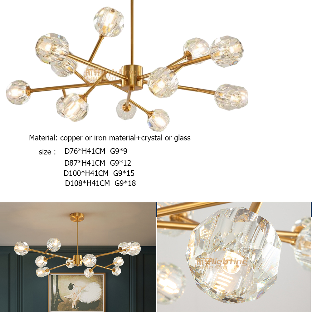 luxury simple atmosphere Nordic living room dining room bedroom crystal lamps lighting molecular light foldable chandelier