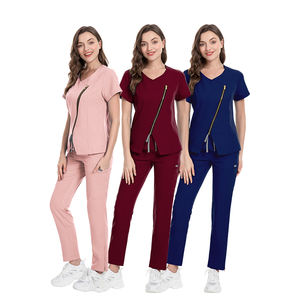 Traje de enfermera de Hospital de manga corta con cremallera a la moda, conjuntos de fregado OEM, uniformes quirúrgicos elásticos, conjuntos de enfermera lavables para quirófano - Product Image 4