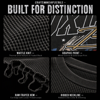 T-shirt à manches longues noir délavé personnalisé en tissu gaufré 280 g/m² avec imprimé graphique Racer et manches effet flamme, ourlet effiloché brut, style streetwear OEM ODM