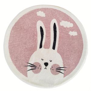 Alfombra Redonda de Peluche Suave con Diseño de Conejo Rosa para el Tiempo Boca Abajo, Lavable, para la Habitación de los Niños - Product Image 1