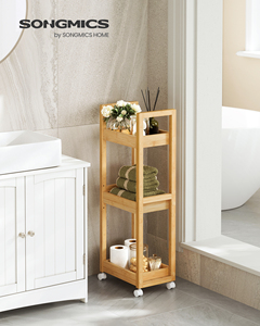 SONGMICS <span class=keywords><strong>Étagère</strong></span> de rangement multifonctionnelle durable et écologique avec <span class=keywords><strong>roulettes</strong></span>, 3 niveaux, en bambou, gain de place, pour salle de bain - Product Image 2
