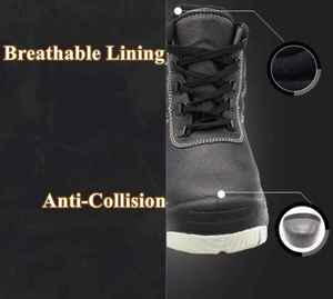 Chaussures de sécurité pour hommes anti-perforation à embout d'acier |   Bottes de travail en cuir de vachette gaufré antidérapantes |   Hiver/Automne/Printemps/Été - Product Image 3