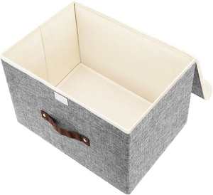 Foldable Storage <b>Bins</b> Cotton and Linen Storage Boxes with Lids and Handles - Product Image 3