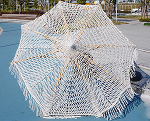 Parasols de plage en macramé faits à la main, très résistants, 2,5 m, 3 m, <span class=keywords><strong>parasol</strong></span> <span class=keywords><strong>rond</strong></span> avec glands, beige - Product Image 2
