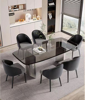 Table à manger moderne Japandi de 10 pieds avec dessus en verre rectangulaire extensible et miroir en acier inoxydable, design convivial