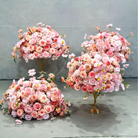 Grande Composition Florale de Pivoines Roses, Fleurs Artificielles Réalistes, Centres de Table de Mariage, Vases en Métal