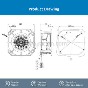 Ventilateur centrifuge autoportant pour purificateur d'air FFU de salle blanche, 230V 155W 0.68A 2500RPM 1195m3/h, pour K2E225-RA92-09, ODM OEM - Product Image 4