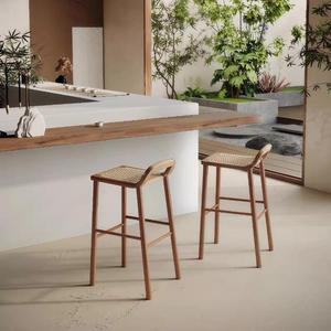 Taburete de Bar de Estilo Chino con Cuerda Tejida, Madera Maciza, Resistente, para Uso Doméstico, Taburete Alto - Product Image 4