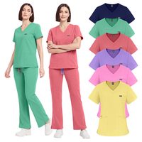 Ensembles d'uniformes médicaux et d'infirmières personnalisés pour femmes, vente en gros, pantalon évasé extensible à col en V