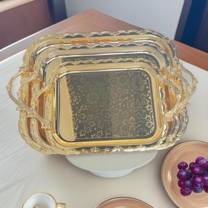 Plateau rectangulaire en dentelle <span class=keywords><strong>creuse</strong></span> dorée et argentée, plateau à fruits, hôtel, maison, KTV, pâtisserie, plateau à fruits secs, plateau à en-cas - Product Image 4