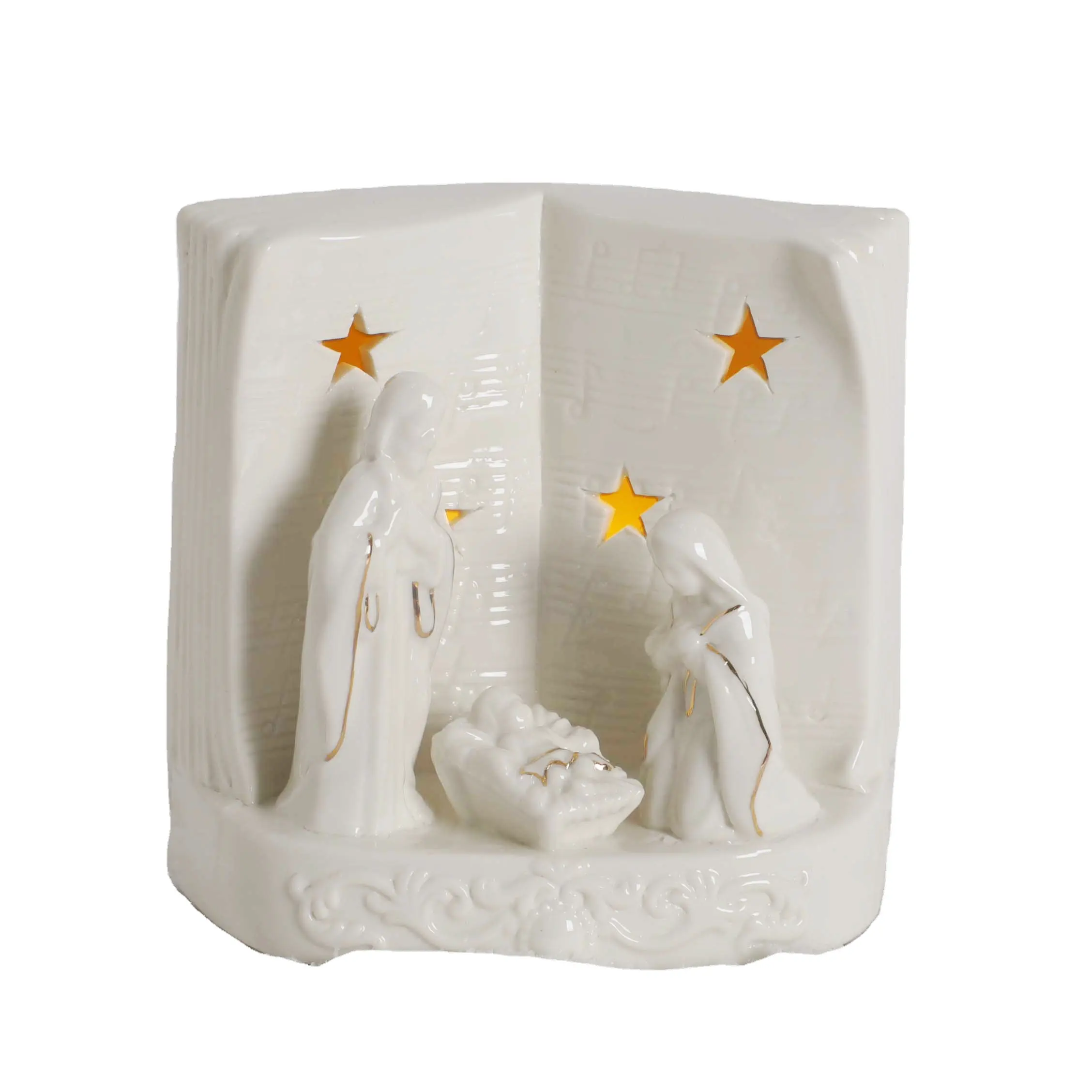 Nativity Christmas Figurines European Porcelain Ornaments Nordic Gifts Led Home Decor