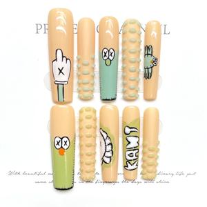 1743Extra Long <span class=keywords><strong>cercueil</strong></span> drôle dessin animé mignon à la main portable ongles artificiels peints à la main ongles détachables à la main - Product Image 1