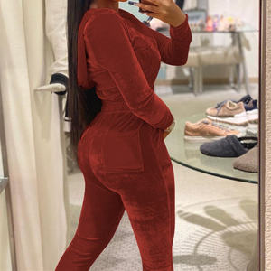 בציר קטיפה ברדס קבול העליון & מכנסיים קטיפה צבעונית קטיפה מרושכת יבול ברדס למעלה & מכנסיים סט אופנה מזדמנים - Product Image 2