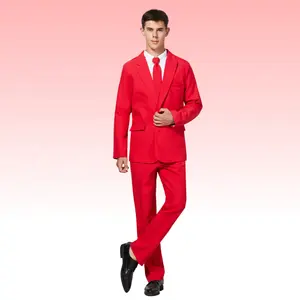 Traje de negocios de poliéster rojo para hombre de 2 piezas, chaqueta y pantalones, trajes de boda para adultos, fiesta de Halloween