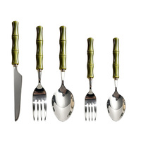 Ensemble de couverts en acier inoxydable de qualité alimentaire, manche en céramique en forme de bambou, vaisselle occidentale pour dîner et dessert, vente en gros