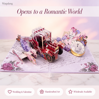 Tarjeta de Felicitación 3D Pop-up WINPSHENG, Diseño de Auto Vintage con Flores, Corte Láser, Hecha a Mano