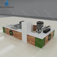 Conception de kiosque de jus de café de centre commercial de luxe Comptoir de présentation des aliments Conception de comptoir de bar durable Kiosque de vente au détail personnalisé à vendre