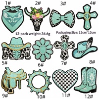 Nouveau produit : Denim turquoise avec broderie informatique à paillettes noires, broderie de dessins animés thermocollante