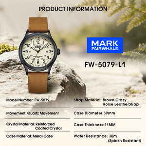 Montre à quartz décontractée MARK FAIRWHALE pour étudiant, étanche 30M, bracelet en <span class=keywords><strong>cuir</strong></span> marron, boîtier mat, verre minéral, pour l'apprentissage quotidien - Product Image 6