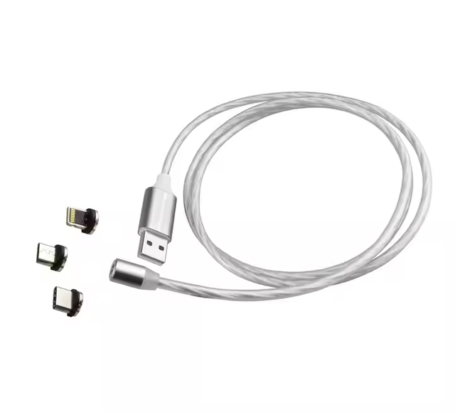 Factory Wholesale Led Flowing Light 3 in 1 Magnetic Usb Cable Fast Charging Ip / Micro/ Type C 2.1A for Mobile Phone