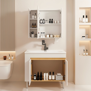 Meubles de salle de bain de style moderne, grande production, armoires à <span class=keywords><strong>pharmacie</strong></span> bon marché sur pied avec lavabo en céramique, vente en gros - Product Image 2