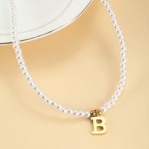 Collar de Moda con Cuentas y 26 Letras, Chapado en Oro de 18K, Cadena para Clavícula para Mujer, N241142 - Product Image 3