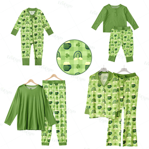 Trẻ sơ sinh dây kéo tre bé gái Ruffle Romper tùy chỉnh Saint <span class=keywords><strong>Patrick</strong></span> quần áo trẻ em Oeko-<span class=keywords><strong>Tex</strong></span> chứng nhận đồ ngủ tre - Product Image 2