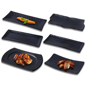 melamine black plastic rectangle sushi plate japanese restaurant food serving dinner tableware