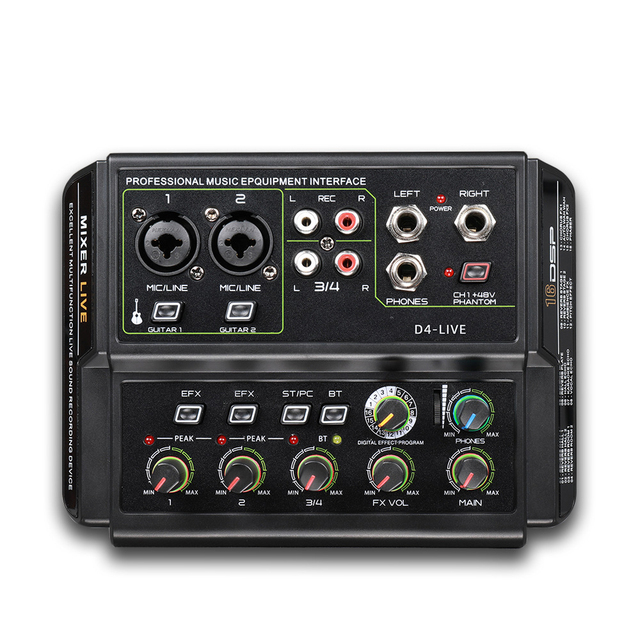 OEM Professional D-4 Live Sound Card Audio Interface Adjustable Audio Mixer for Live Streaming Wholesale Sound Cards