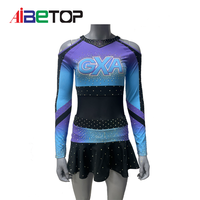 Uniforme de cheerleading personnalisé avec strass, robe de cheerleading à manches longues et dos croisé dégradé, polyester et élasthanne, logo d'équipe personnalisable