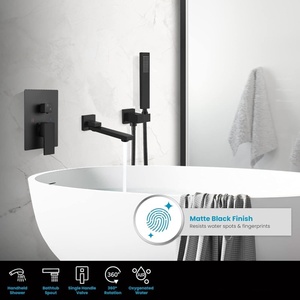 <span class=keywords><strong>Robinet</strong></span> de baignoire mural en laiton massif noir mat 180 °   <span class=keywords><strong>Robinet</strong></span> pivotant à poignée unique avec douchette à main - Product Image 2