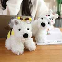 Boneka Anjing West Highland White Terrier Lembut dan Lucu, Boneka Duduk dengan Hiasan Topi Hewan yang Dapat Dilepas, Hadiah untuk Anak-Anak