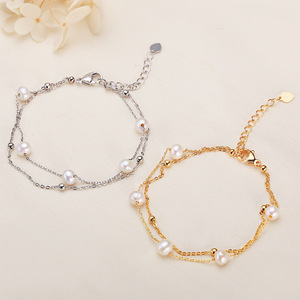 Bracelet en perles d'eau douce véritable, vente en gros du fabricant, chaîne de queue ajustable, design double couche ciel étoilé, pour souvenirs touristiques - Product Image 1