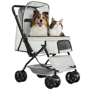 Chariot de voyage pour animaux de compagnie à 4 roues, poussette pour <span class=keywords><strong>chien</strong></span> avec porte-gobelet et <span class=keywords><strong>panier</strong></span> de rangement, poussette pour animaux de compagnie pour chats et chiens de taille moyenne - Product Image 1