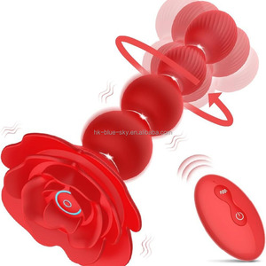 ローズレッド10回転ツイスト振動前立腺マッサージャー大人用アナルセックスおもちゃリモコンビーズバットプラグ - Product Image 1