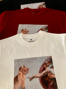 Adam cho mèo nắm tay thần cotton crewneck ngắn tay T-Shirt 260 gram phong cách giản dị lỏng phù hợp với vải dệt kim vài văn bản in ấn - Product Image 6